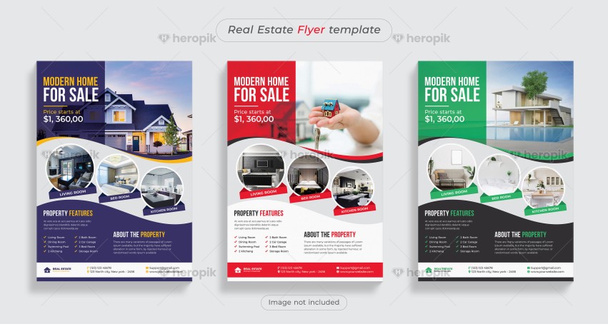 Home for Sale Real Estate Flyer template with 3 Colors