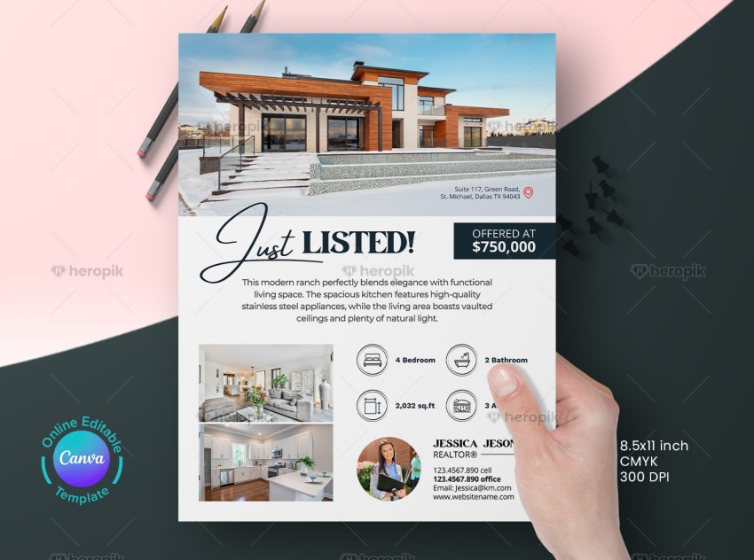 Just Listed Real Estate Flyer Design Canva Template
