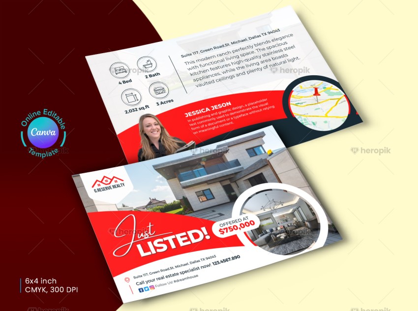 Just Listed Real Estate Postcard Canva Template Model