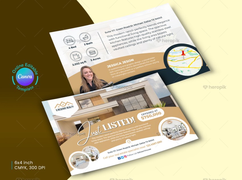 Just Listed Real Estate Postcard Canva template