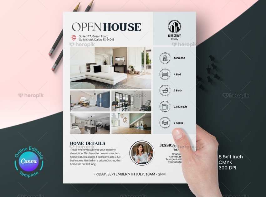 Open House Real Estate Flyer Canva Layout