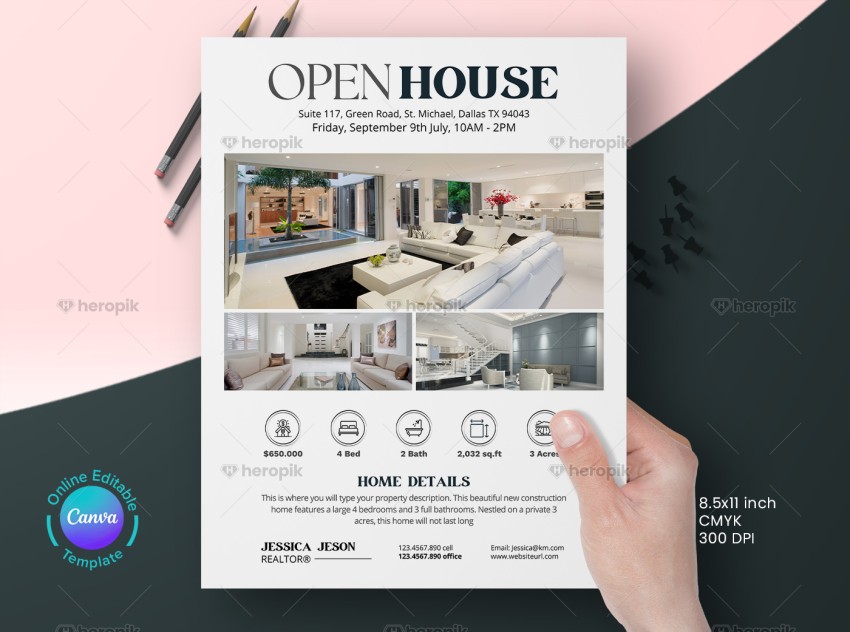 Open House Real Estate Flyer Canva Template