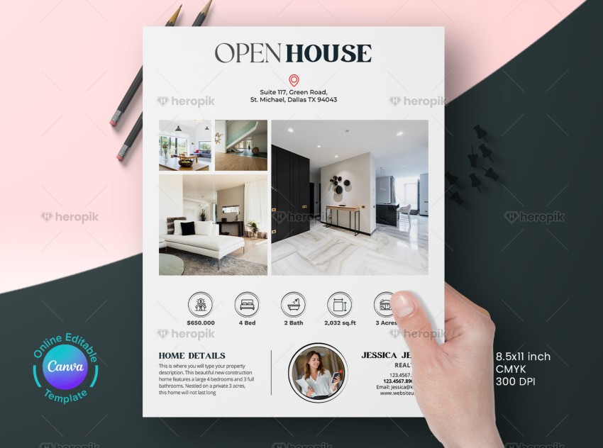 Open House Real Estate Flyer Design Canva Template