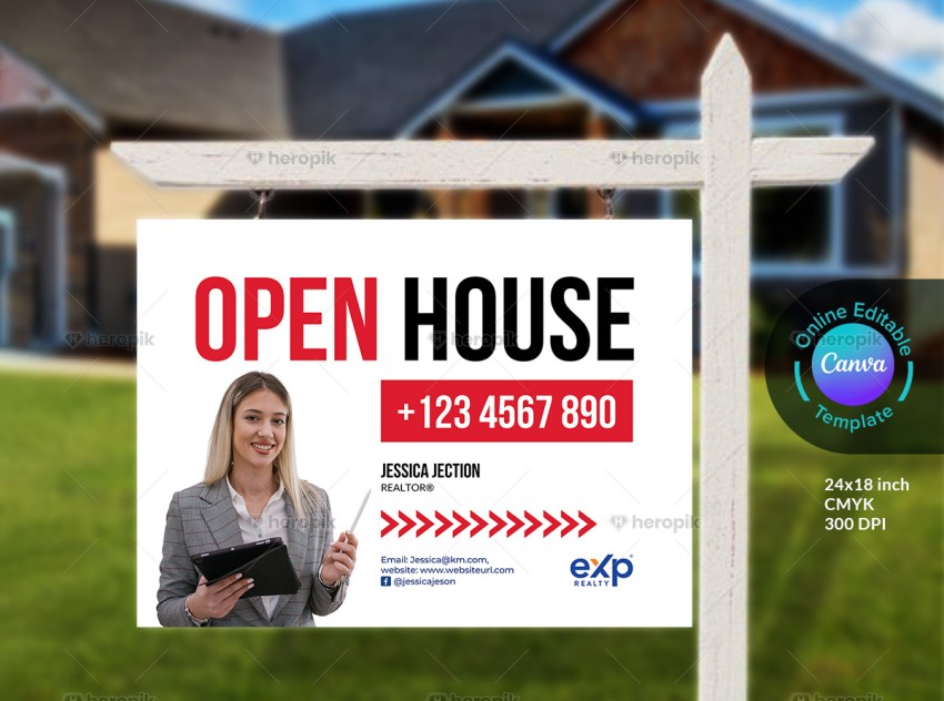 Open House Yard Sign Canva Model