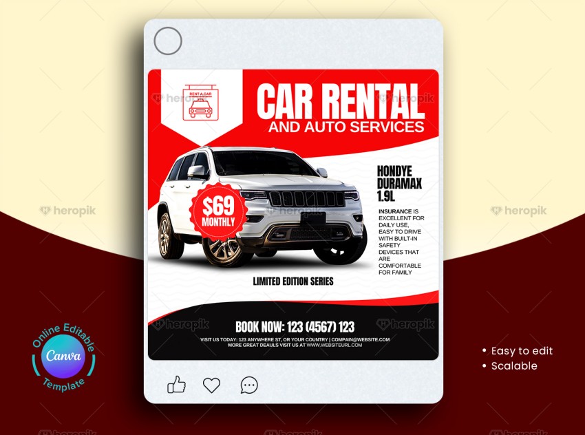 Car Rental Instagram Post Design Canva Template