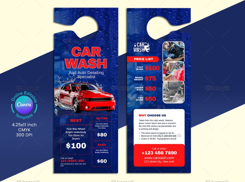 Car Wash Pricing Door Hanger Canva Lauout