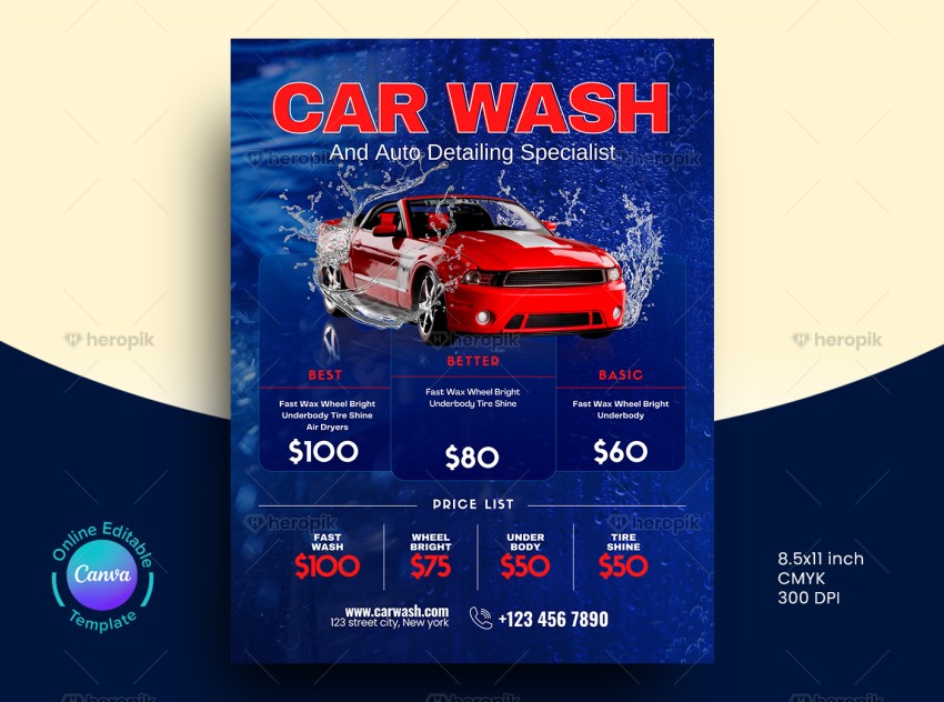 Car Wash Pricing Flyer Canva Template