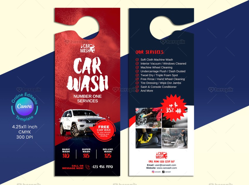 Car Wash Promotional Door Hanger Canva Layout