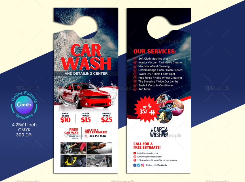 Car Wash Promotional Door Hanger Canva
