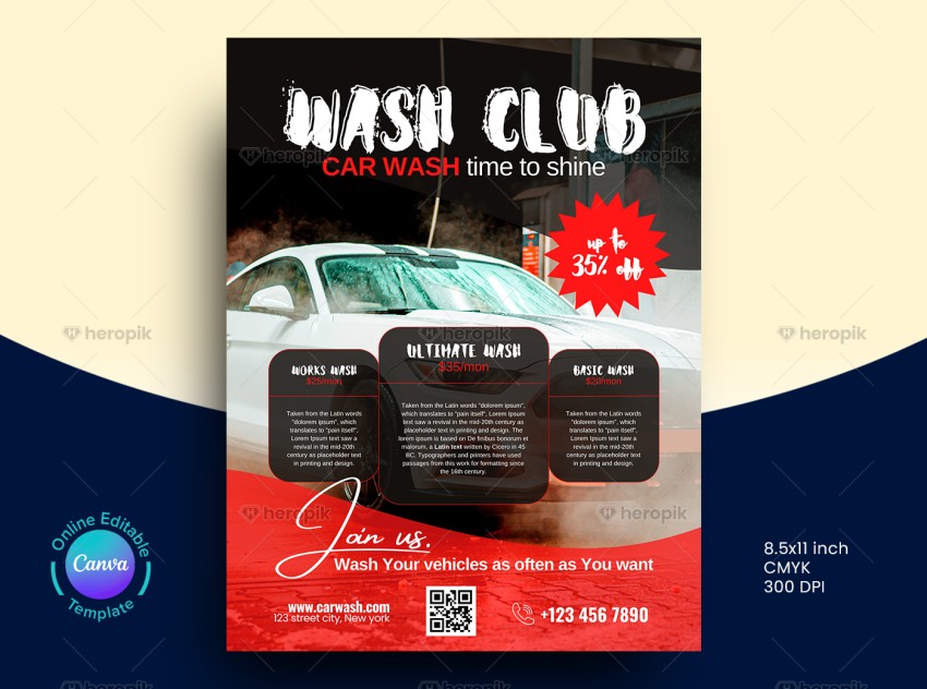 Car Wash Promotional Flyer Canva Template