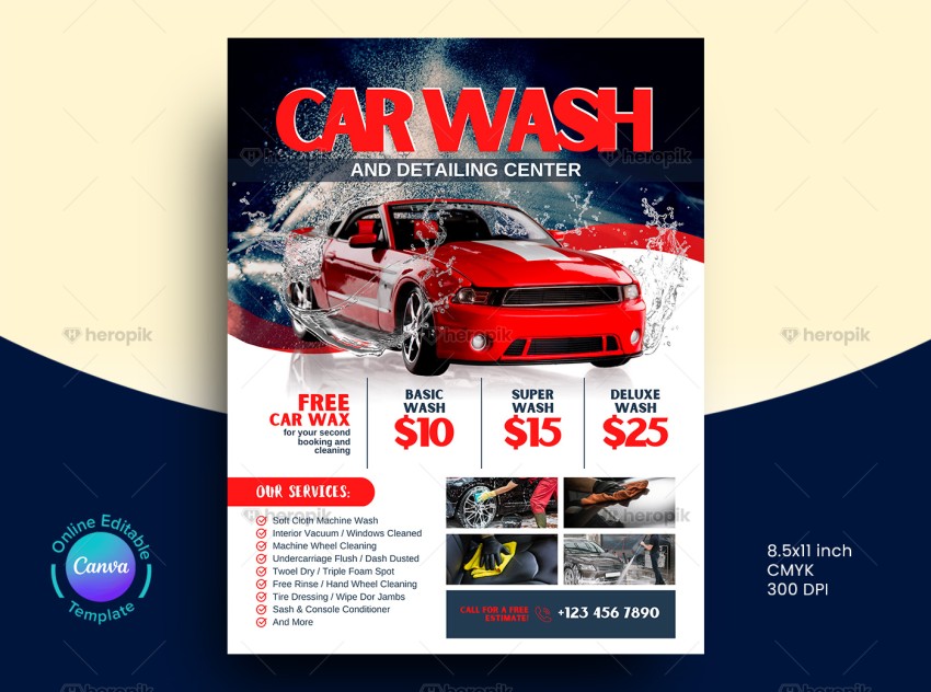 Car Wash Service Flyer Canva Model