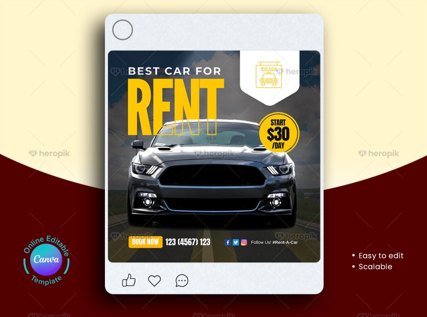 Car for Rent Instagram Post Canva Template