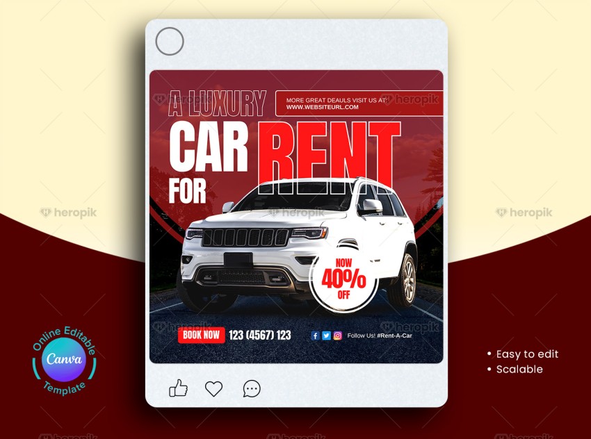 Car for Rent Social Media Banner Canva Template