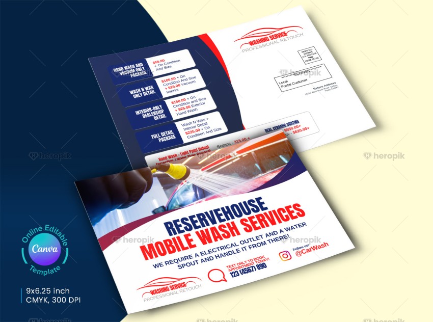 Mobile Wash Service Postcard Canva Template