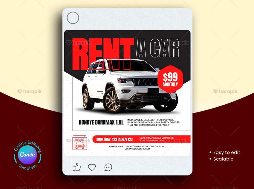 Rent A Car Social Media Banner Canva Template