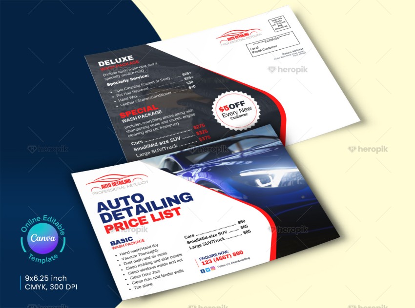 Auto Detailing Price List EDDM Canva Template