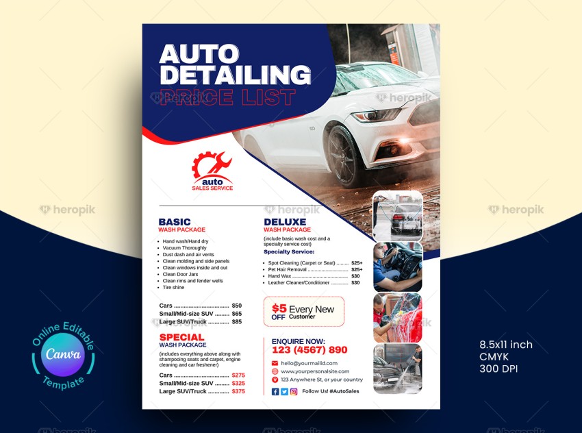 Auto Detailing Price List Flyer Canva Layout