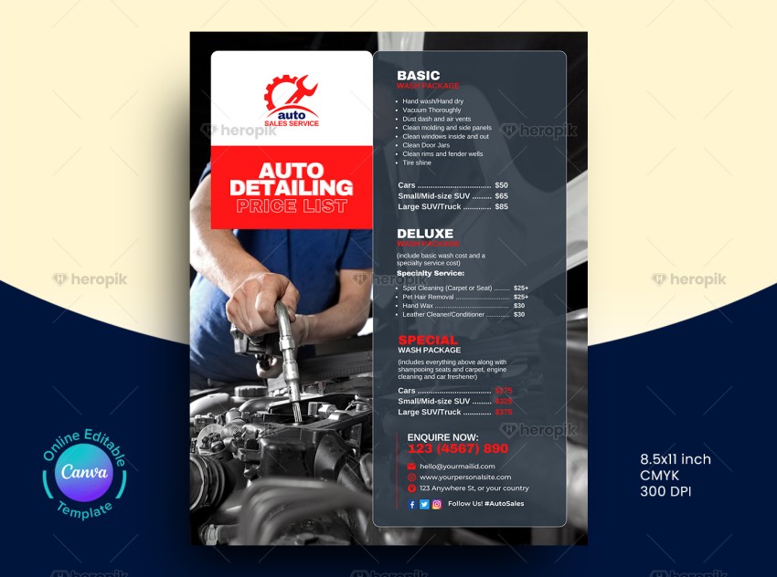 Auto Detailing Price List Flyer Canva Template