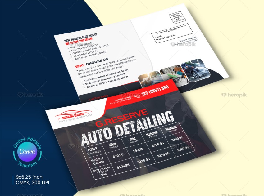 Auto Detailing Price Table EDDM Canva Layout