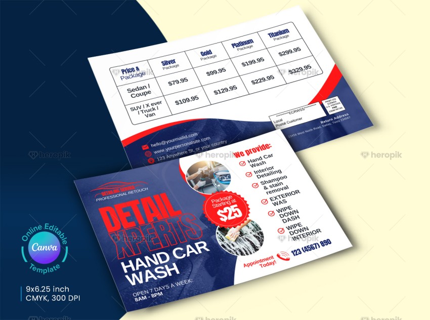 Auto Detailing Price Table EDDM Canva Template