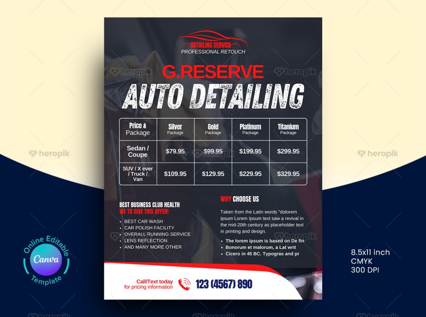 Auto Detailing Price Table Flyer Canva Template