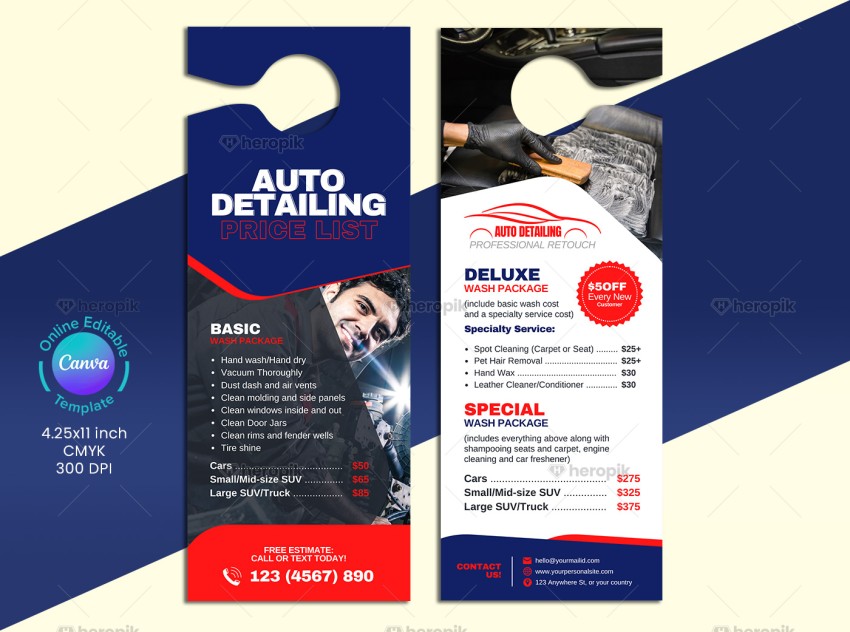 Auto Detailing Pricing Door Hanger Canva Template