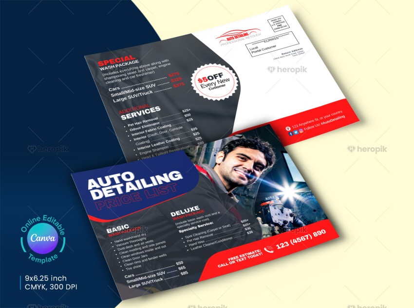 Auto Detailing Pricing EDDM Canva Template