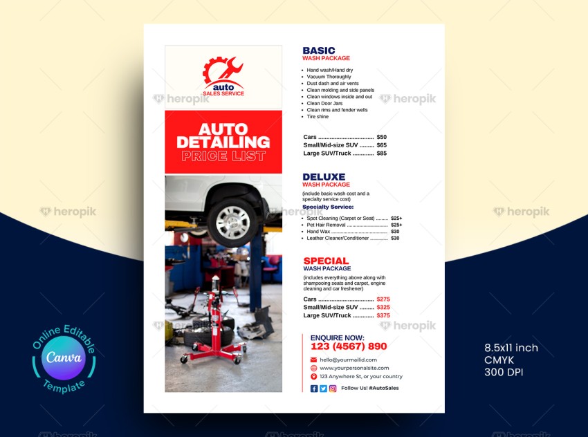 Auto Detailing Pricing Flyer Canva Layout