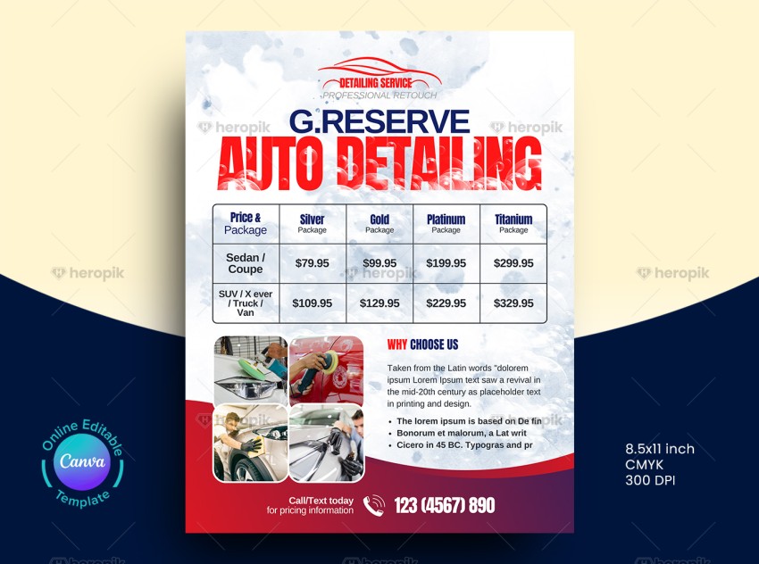 Auto Detailing Pricing Flyer Canva Template