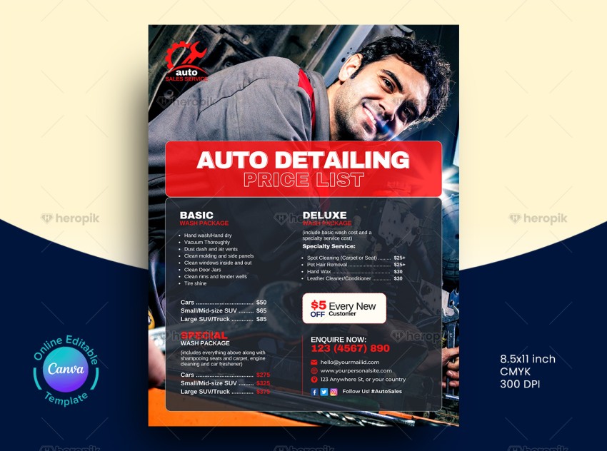 Auto Detailing Pricing Flyer Layout Canva