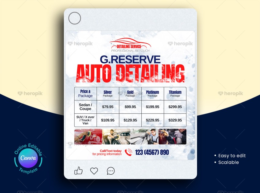 Auto Detailing Pricing Social Media Banner Canva Layout