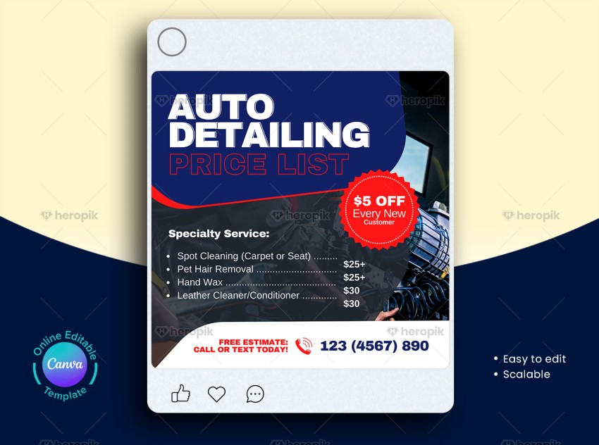 Auto Detailing Pricing Social Media Banner Canva Model