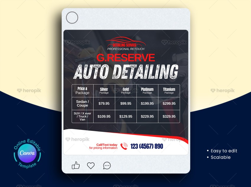 Auto Detailing Pricing Social Media Banner Canva Template