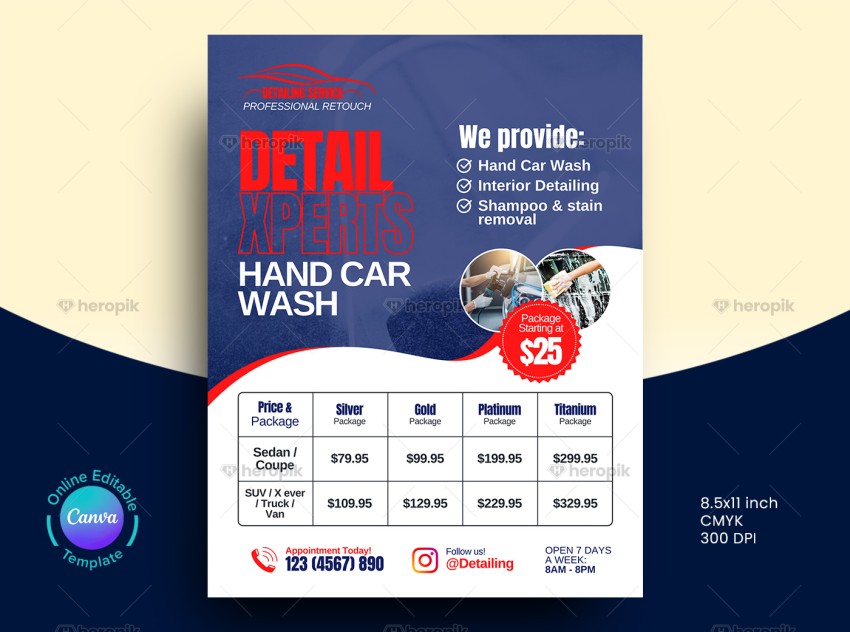 Auto Detailing Service Price Table Flyer Canva Template