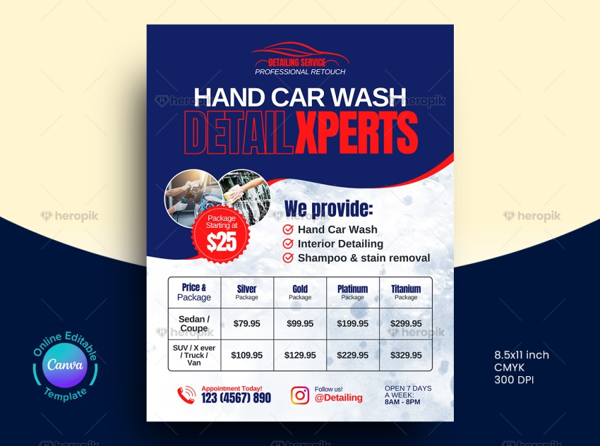 Auto Detailing Service Pricing Flyer Canva Template