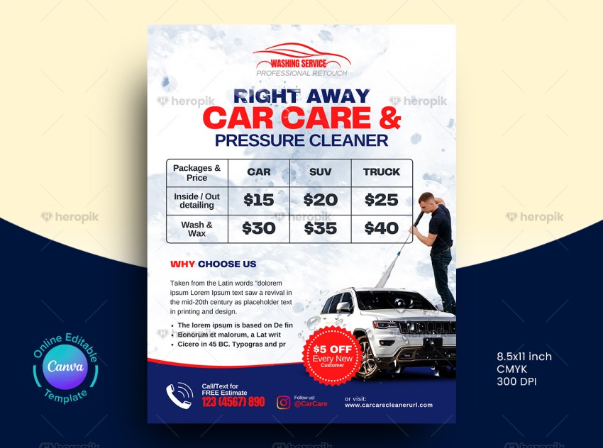 Car Care Price Table Flyer Canva Template