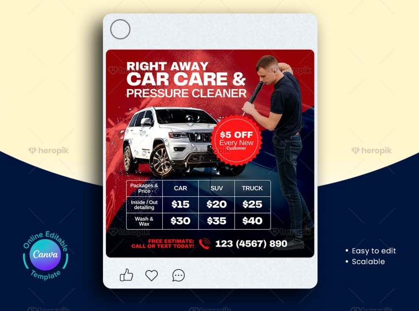 Car Care Pricing Social Media Banner Canva Layout