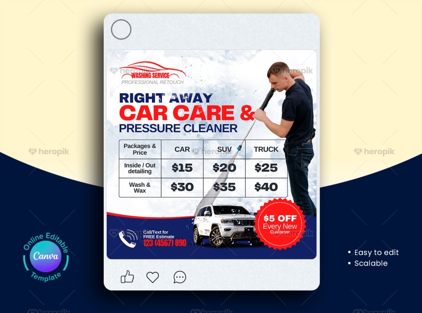 Car Care Pricing Social Media Banner Canva Template