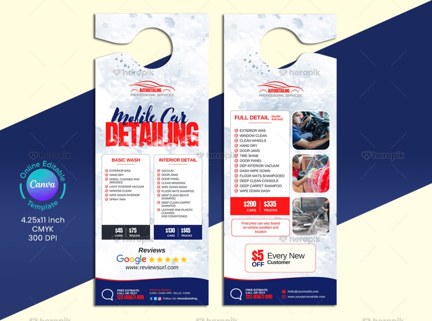 Car Detailing Door Hanger Canva Template