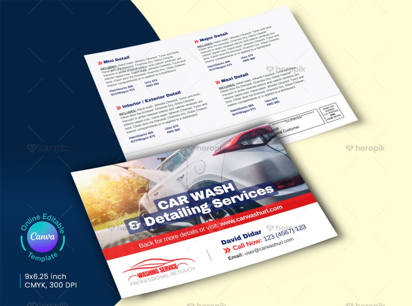 Car Wash Detailing EDDM Postcard Canva Template