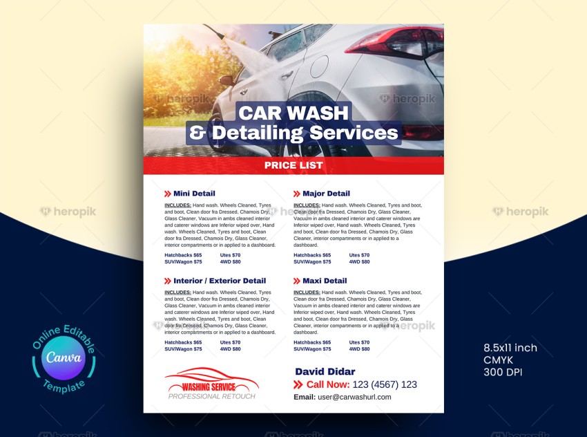 Wash Detailing Leaflet Canva Template