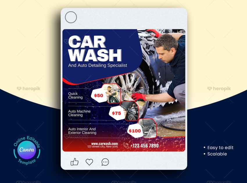 Car Wash Pricing Banner Canva Layout