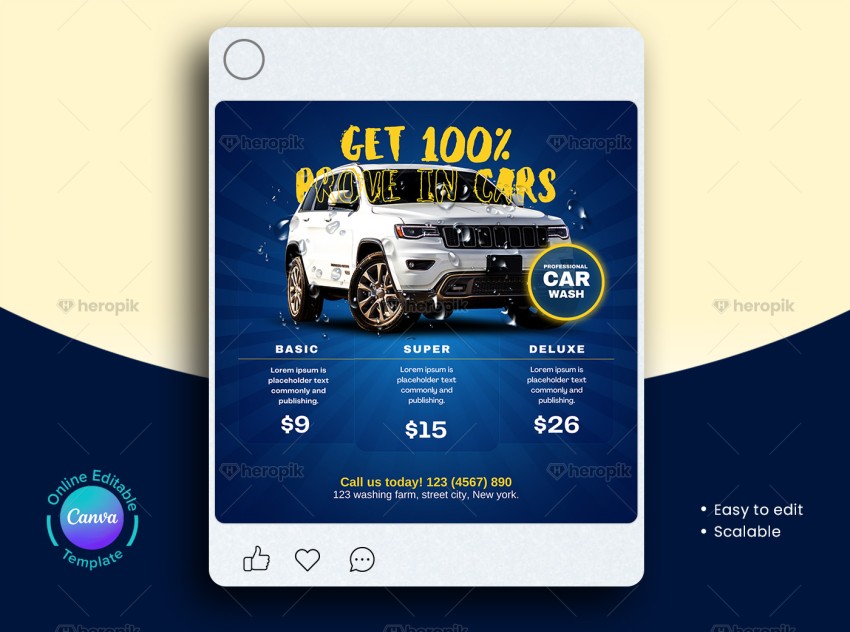 Car Wash Pricing Social Media Banner Canva Model