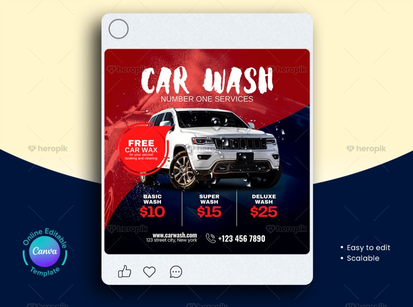 Car Wash Pricing Social Media Banner Canva Template