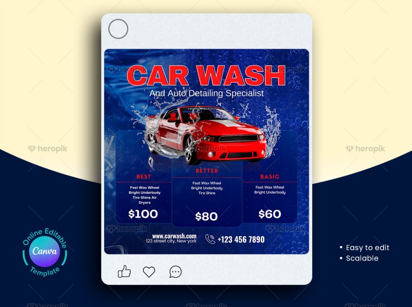 Car Wash Pricing Social Media Post Canva Template