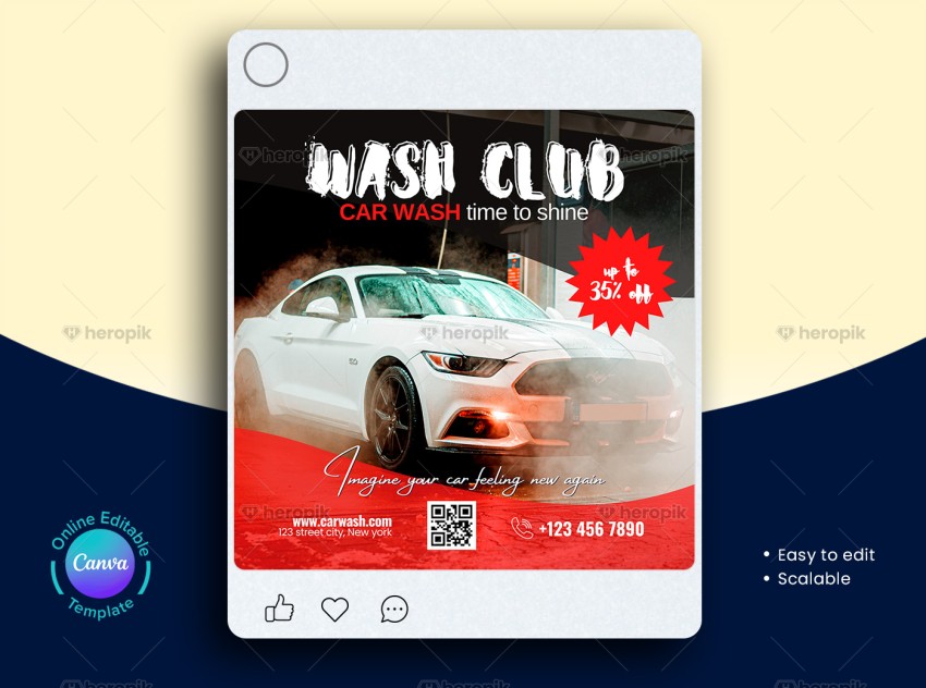 Car Wash Social Media Banner Canva Template Model