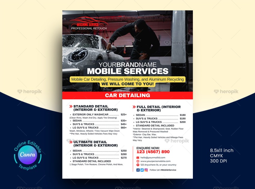 Mobile Car Wash Flyer Design Canva Template