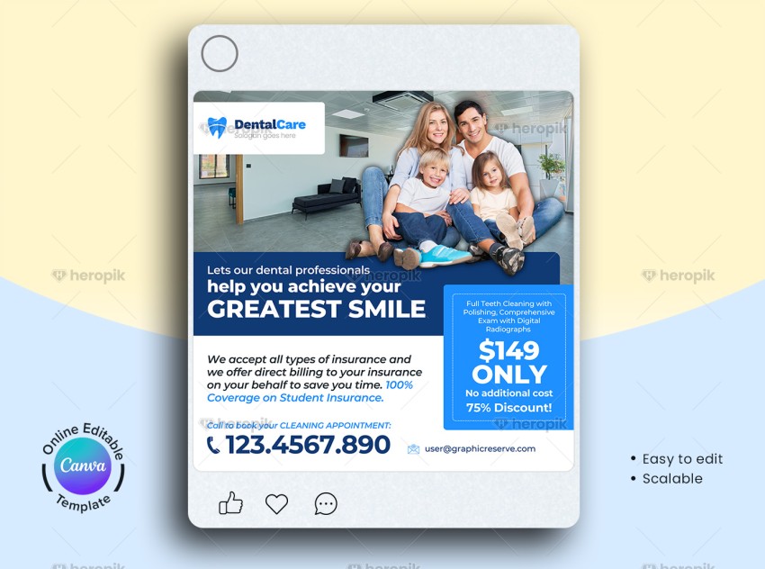 Dental Clinic Social Media Post Canva Template