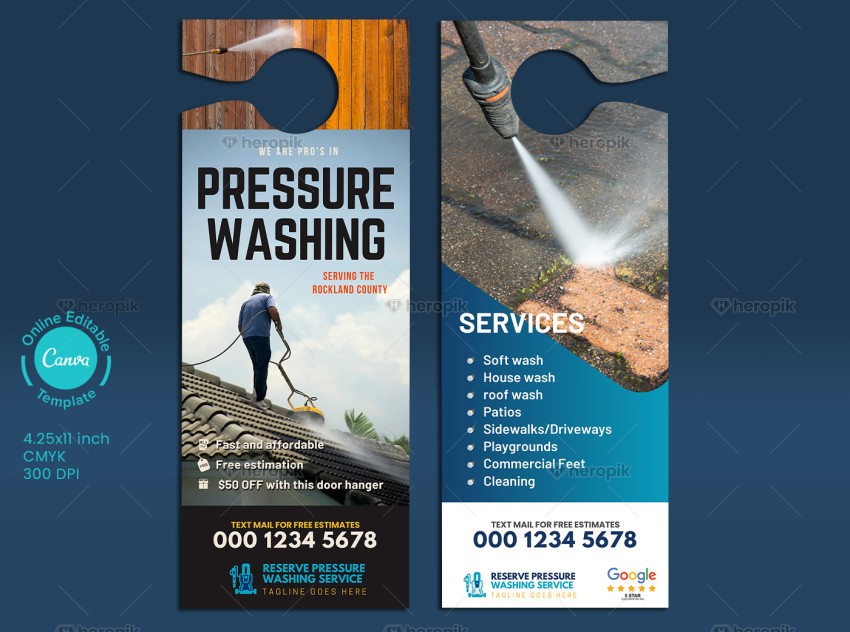 Pressure Washing Door Hanger Design Canva Template