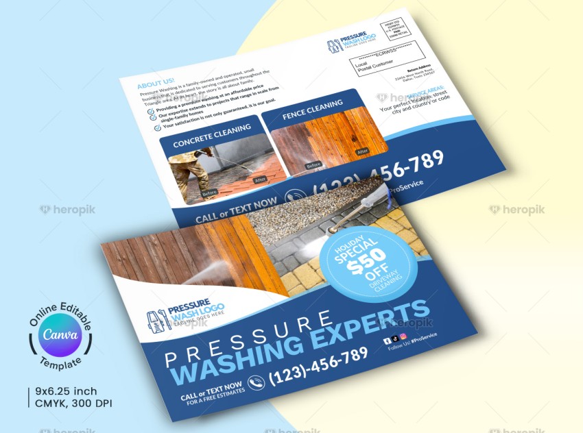 Pressure Washing Experts Canva Postcard Design